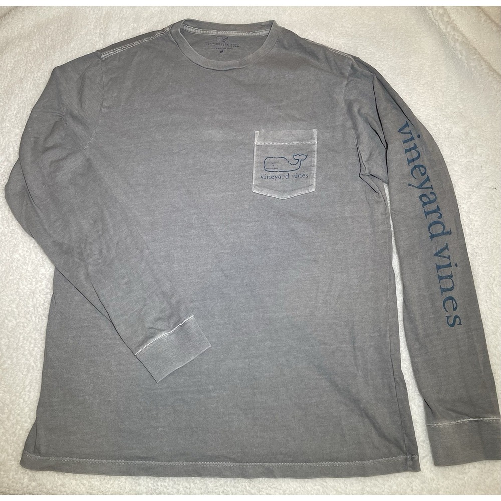 Vineyard Vines Shirt Medium Adult Gray Long Sleeve Pocket Whale Logo Mens Unisex